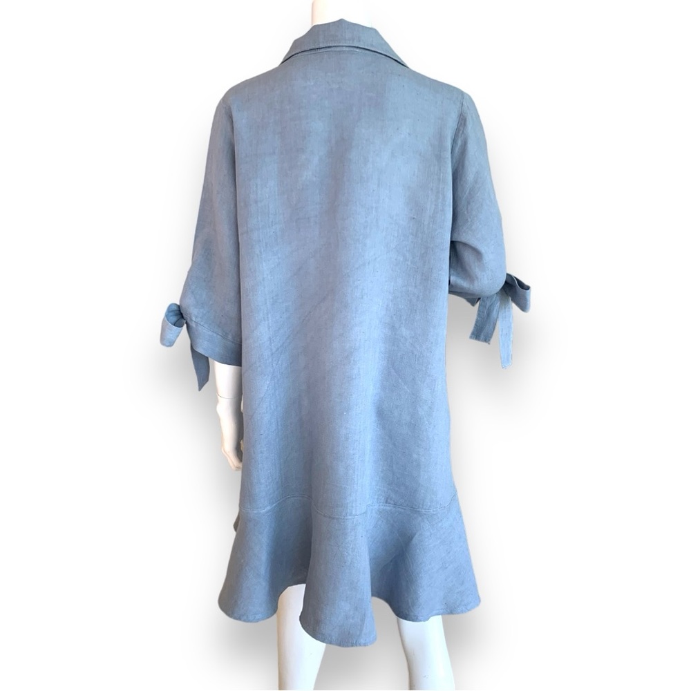 POLITA HEATHER BLUE LINEN FLARED SHIRT DRESS. WOMEN’S SIZE XL - Picture 2 of 9